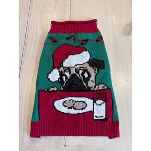 Ugly Christmas Sweater Pug Santa Cookies Light Up Pet Dog Sweater Green Red Med